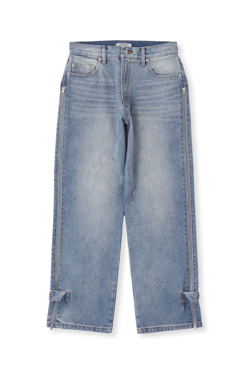 Stone Wash Saide Zip Denim Pants Blue – KEYES