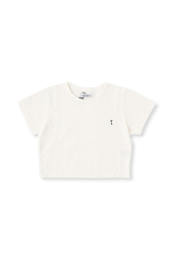 Pixel Key Embroidery Short Length TEE White