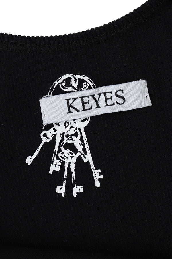 Pixel Key Embroidery Rib Tanktop Black