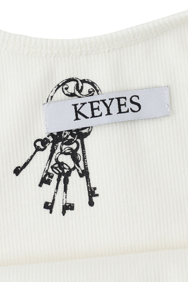 Pixel Key Embroidery Rib Tanktop White