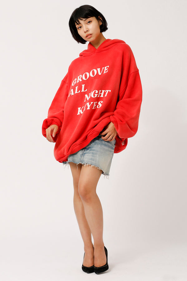 GROOVE ALL NIGHT Stone Wash  Hoodie Red